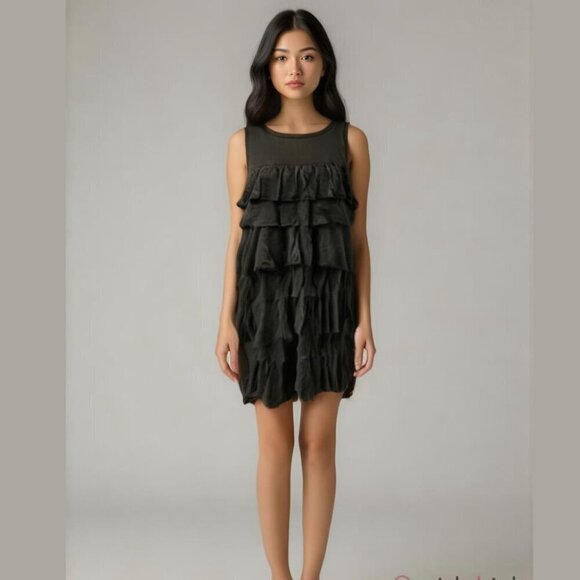 Vintage Juicy Couture Black Chiffon Ruffle Tiered Tank Dress Medium - Picture 1 of 5